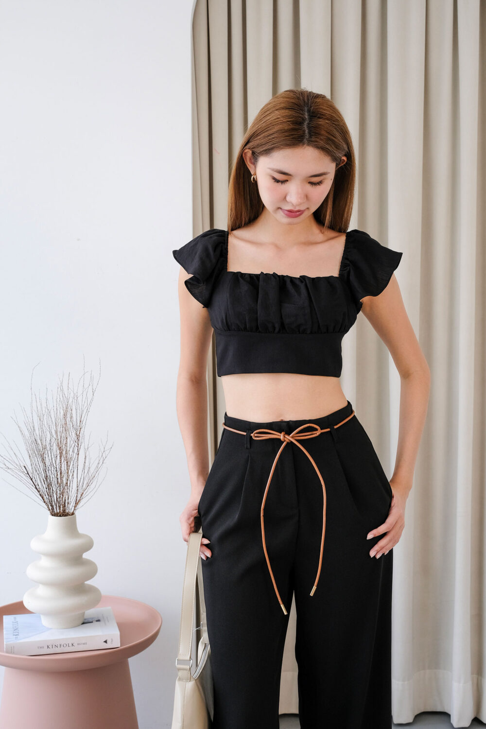 Frilled Sleeve Padded Croptop - Image 3