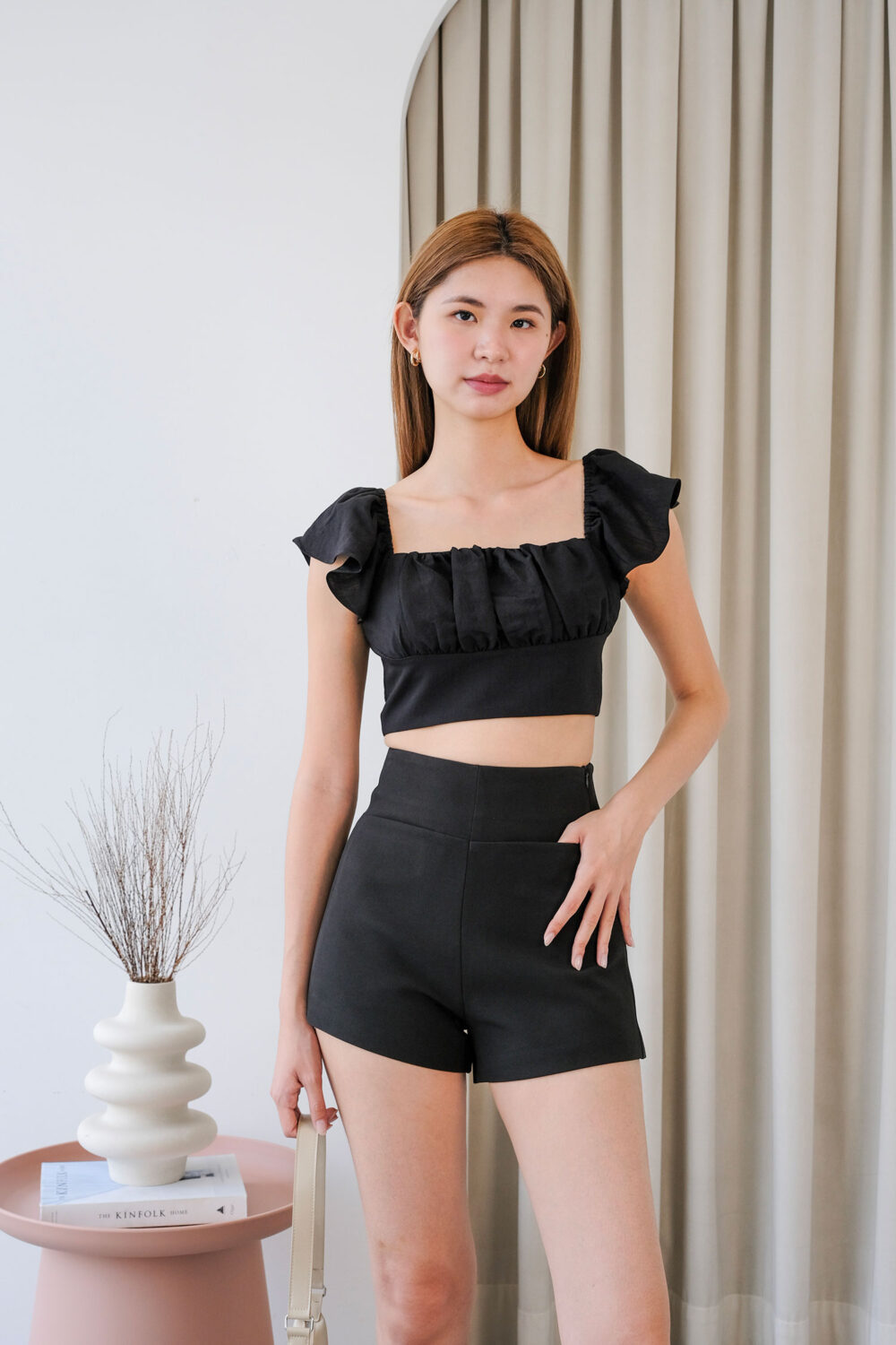 Frilled Sleeve Padded Croptop - Image 2